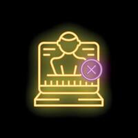 Neon icon of a computer deleting a user profile with a cross mark vector