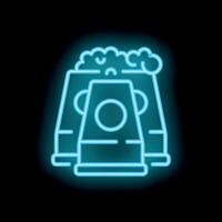 Neon sign illustration of three coffee bean bags with valve for conservation on black background vector