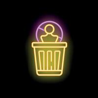 Neon sign representing no trash allowed with forbidden symbol over garbage can vector