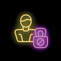 Neon sign of person with unlocked padlock symbolizing security breach vector