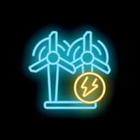 Neon icon of wind turbines generating electricity vector