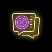 Neon sign showing speech bubble with cross sign on black background vector