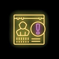 Neon yellow warning sign appearing on a user profile icon vector