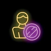 Neon icon of person being cancelled with a slash through it vector
