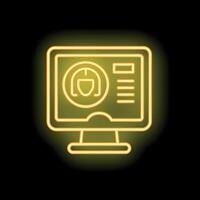 Neon yellow computer icon showing user account security features vector
