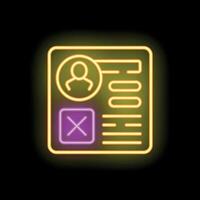 Neon icon of a document with a cross marking showing disapproval vector