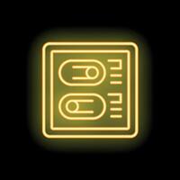 Yellow neon icon of a control panel with buttons and switches vector