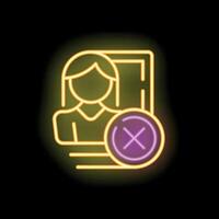 Neon sign representing account deletion with woman avatar and cross mark icon vector