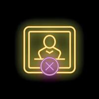 Neon sign depicting removing user profile with cross sign on black background vector