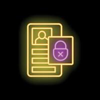 Neon icon of locked personal data showing cyber security vector