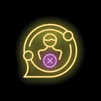 Neon speech bubble showing person with crossed out body signifying body shaming vector