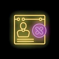 Neon icon of account or profile being deleted vector