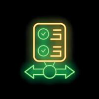 Neon green checklist balancing on arrows on a black background vector