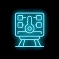 Neon blue key representing solution finding and problem solving vector