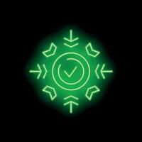 Neon green checkmark with arrows pointing in different directions vector