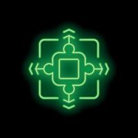 Green neon puzzle showing integration with arrows pointing in and out vector