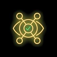 Neon icon of vision with checkmark representing successful verification vector