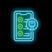 Neon icon of smartphone displaying car key sending notification vector