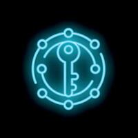 Neon key representing problem solving and solution finding vector