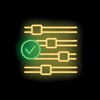 Neon green check mark validating settings sliders vector