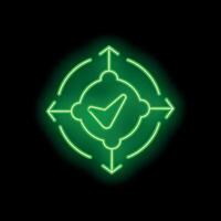 Green neon icon symbolizing validation in all directions vector