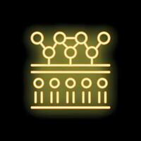Yellow glowing neon icon of a deep learning neural network processing data vector
