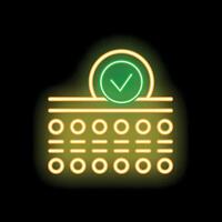 Neon green check mark hovering over abstract data chip representing successful verification process vector