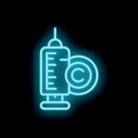 Neon syringe icon representing copyright for medical inventions vector