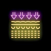 Neon icon of skin layers being infiltrated with product vector