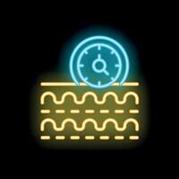 Neon icon of clock analyzing soil representing soil test over time vector