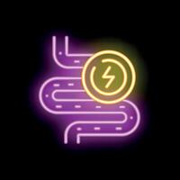 Neon icon representing digestive system showing good gut health and digestion with bolt sign vector