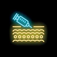Neon syringe injecting substance under skin layers icon vector