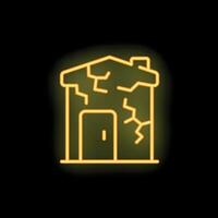 Neon style icon of damaged house with cracks on wall vector