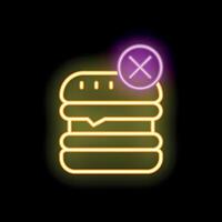 Neon sign showing a hamburger with a cross sign suggesting a food restriction concept vector
