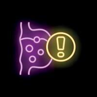 Neon style icon showing stomach with exclamation point warning of digestive issues vector