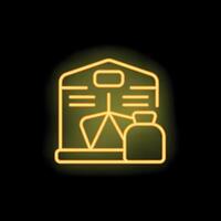 Neon sign of a mining cart entering an elevator going aboveground vector