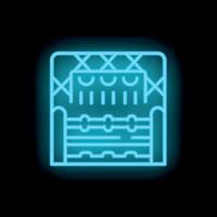 Neon sign representing canopy bed with curtains in blue color on black background vector