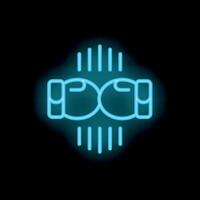 Neon boxing gloves striking each other with motion lines on black background vector