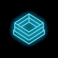 Neon blue open cube glowing on black background vector
