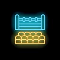 Neon boxing ring icon with audience waiting for the match to begin vector