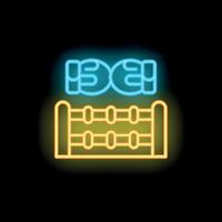 Neon sign representing boxing ring with hanging gloves on black background vector