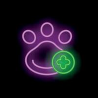 Neon veterinary symbol is glowing on a black background vector