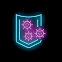 Neon shield protecting from virus or bacteria icon vector