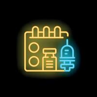 Neon icon of vaccination schedule with syringe and medical vial on calendar vector