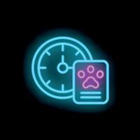 Neon icon of clock showing time until next pet appointment vector