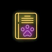 Neon sign of a dog's paw print on a notebook representing veterinary medicine vector