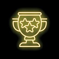 Neon icon of a trophy cup with three stars representing success, achievement, and winning vector