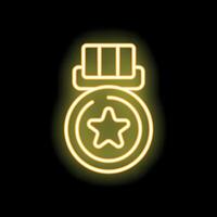 Neon medal icon glowing on dark background representing award and honor vector