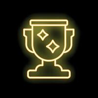 Glowing neon line trophy cup icon isolated on black background vector