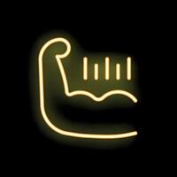 Neon sign showing bicep muscle flexing with strength meter vector
